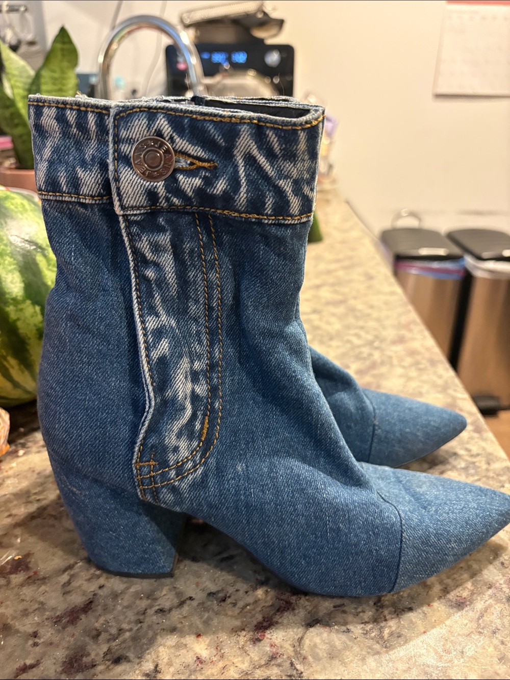 Jeffrey Campbell Blue Denim Pointed-Toe Ankle Boots - Picture 2 of 4